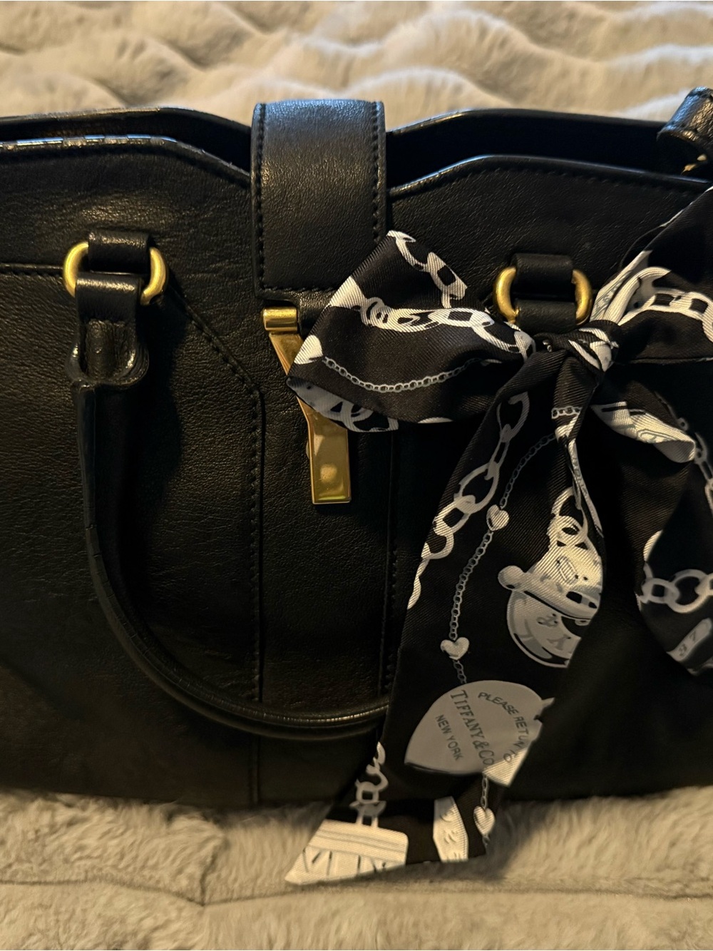 Tiffany & Co. Black and Cream Chain Print Silk Twilly - Picture 3 of 3